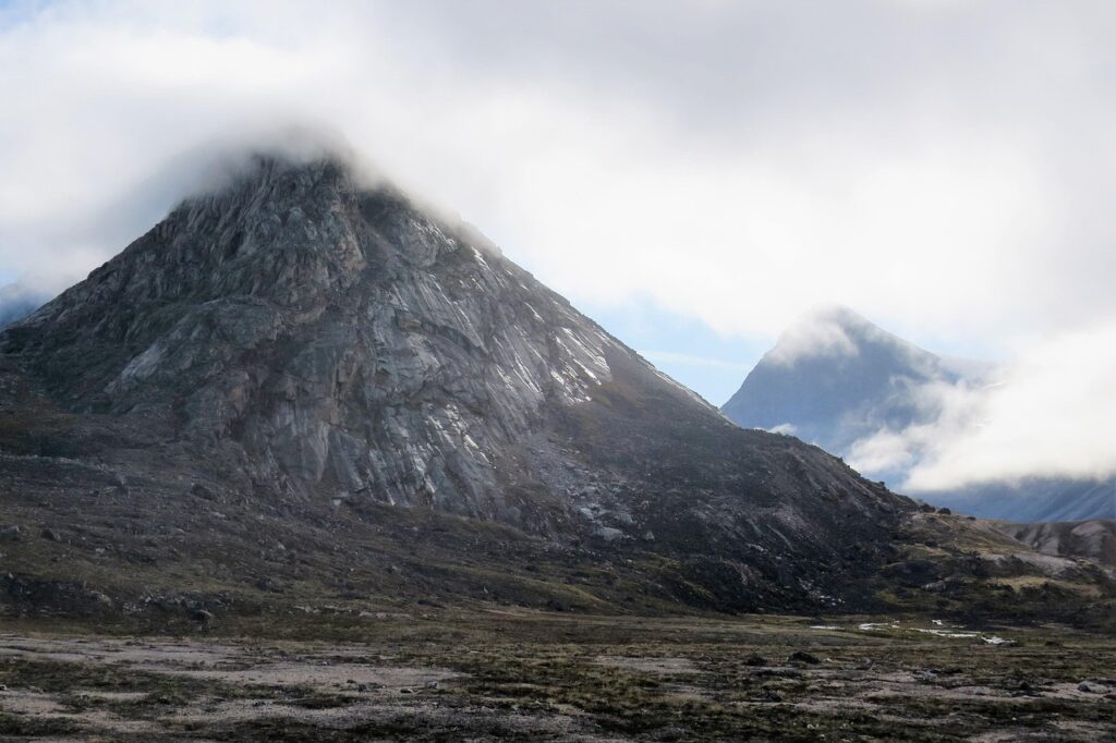 mountain, fog, nature, baffin island, nunavut